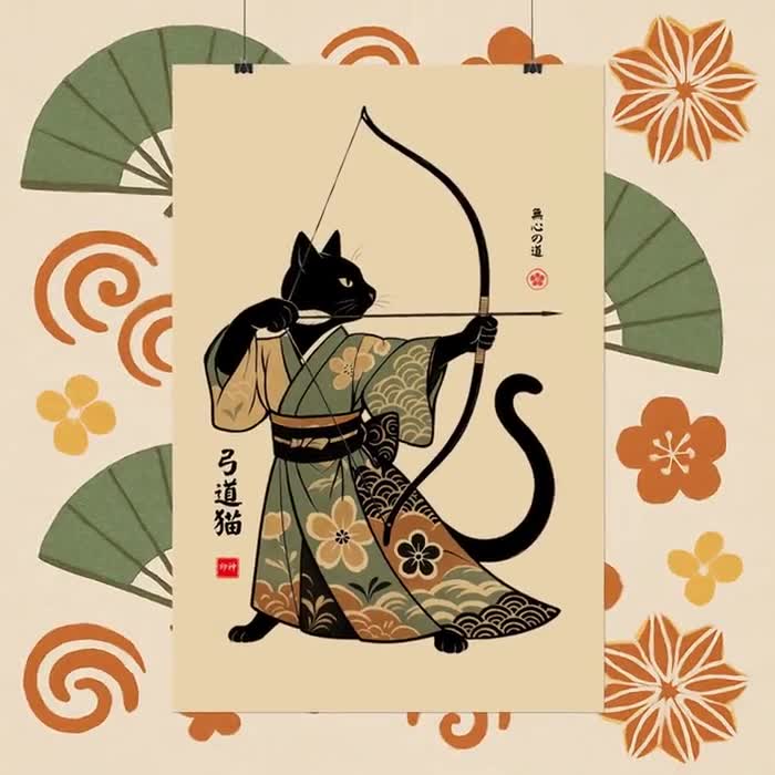 日本の猫の弓矢のポスター：弓道アニメアートプリント - Etsy 日本